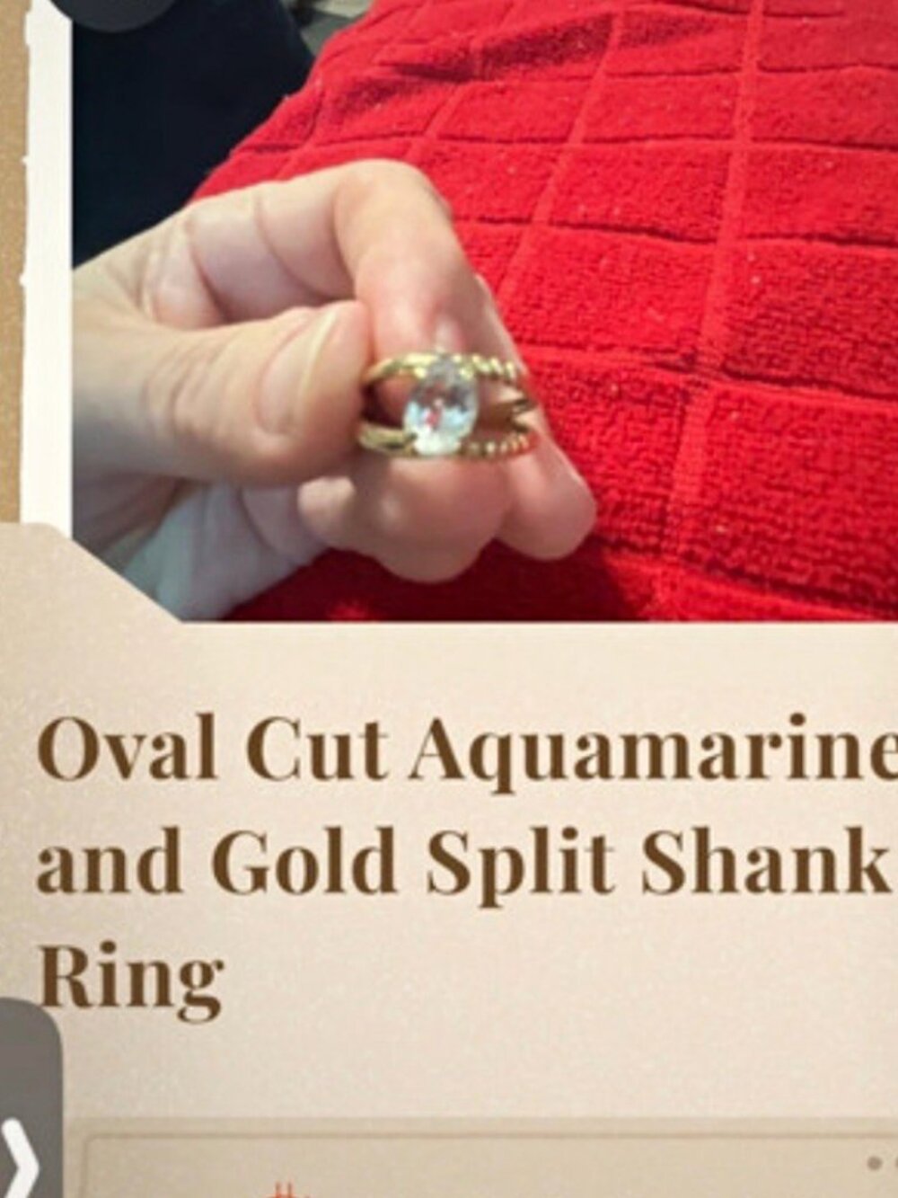 10k Yellow Gold Oval Light Blue Aquamarine Split Shank Ring Size 6